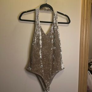 Gold velvet halter body suit